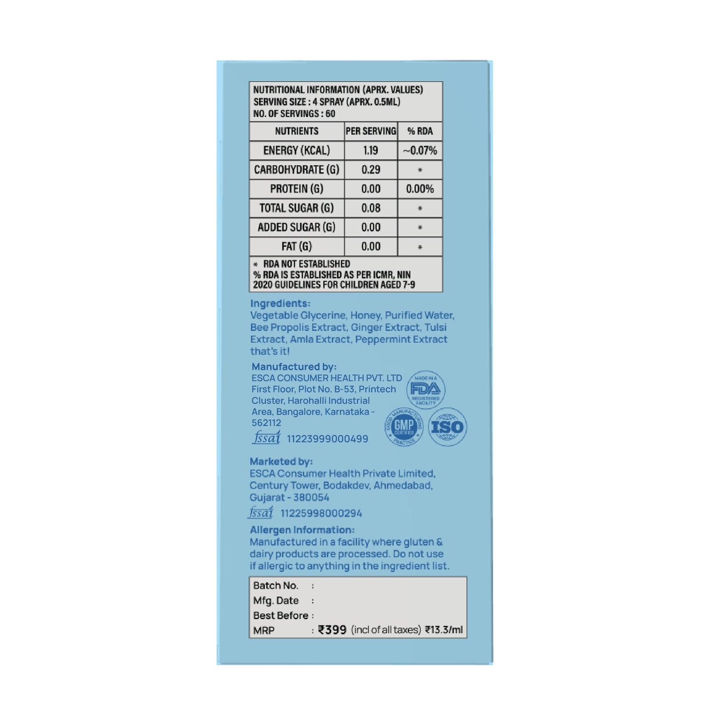 Peppermint Throat Soothing Spray (Ages 6+), 240 Sprays