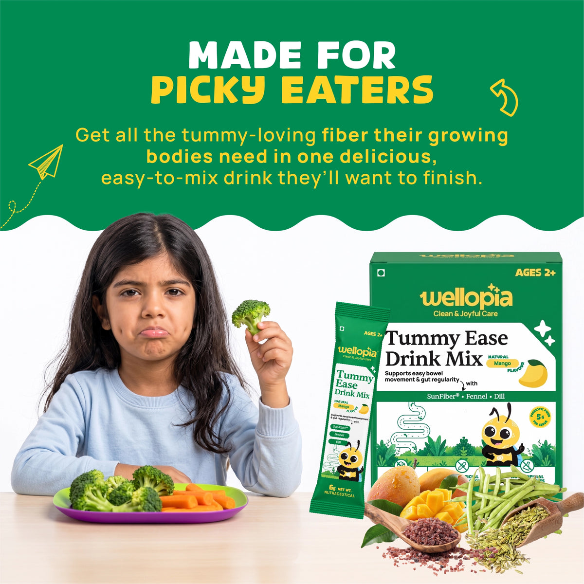 Tummy Ease Drink Mix for Kids (Ages 2+) | Prebiotic Fiber for Digestion & Constipation Relief